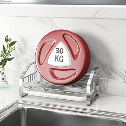 BSKSSK Sink Caddy,Sponge Holder for Kitchen Sink, Kitchen Bathroom Sink Organizer,304 Stainless Steel Kitchen Countertop Organizer Soap Tray with Removable Drain Tray Length Version - Silver