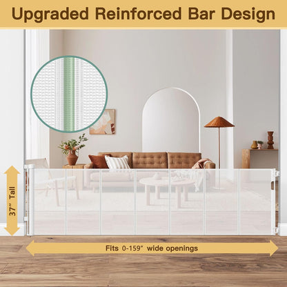 Reinforced 55" Wide Retractable Baby Gates with Reinforced Strips, Indoor/Outdoor Retractable Dog Gate for Doorway Prevent Bottom Drilling Through, No Bottom Bar Safety Mesh Baby Gate for Stair, Black
