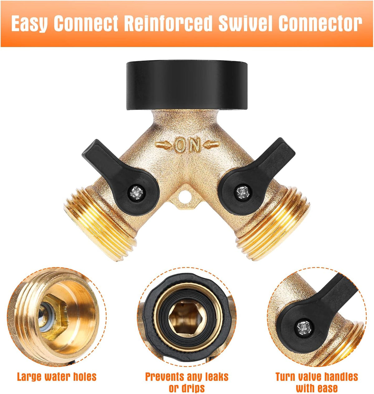 Garden Hose Splitter 2 Way Heavy Duty Brass Connector Tap Y Splitter (2WAY x)