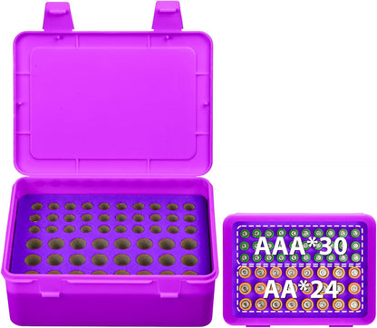Battery Organizer Storage Box, Garage Case Holder for 24* AA, 30* AAA Batteries (Bag Not Include Batteries Pack) (white)