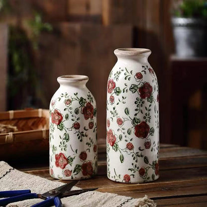 Rustic Ceramic Vase Set of 3 - Beige Rustic Vases for Flowers,Farmhouse Flower Vases for Home Decor,Small Decorative Vase Set for Living Room,Table Shelf,Centerpieces and Fireplace Decorations
