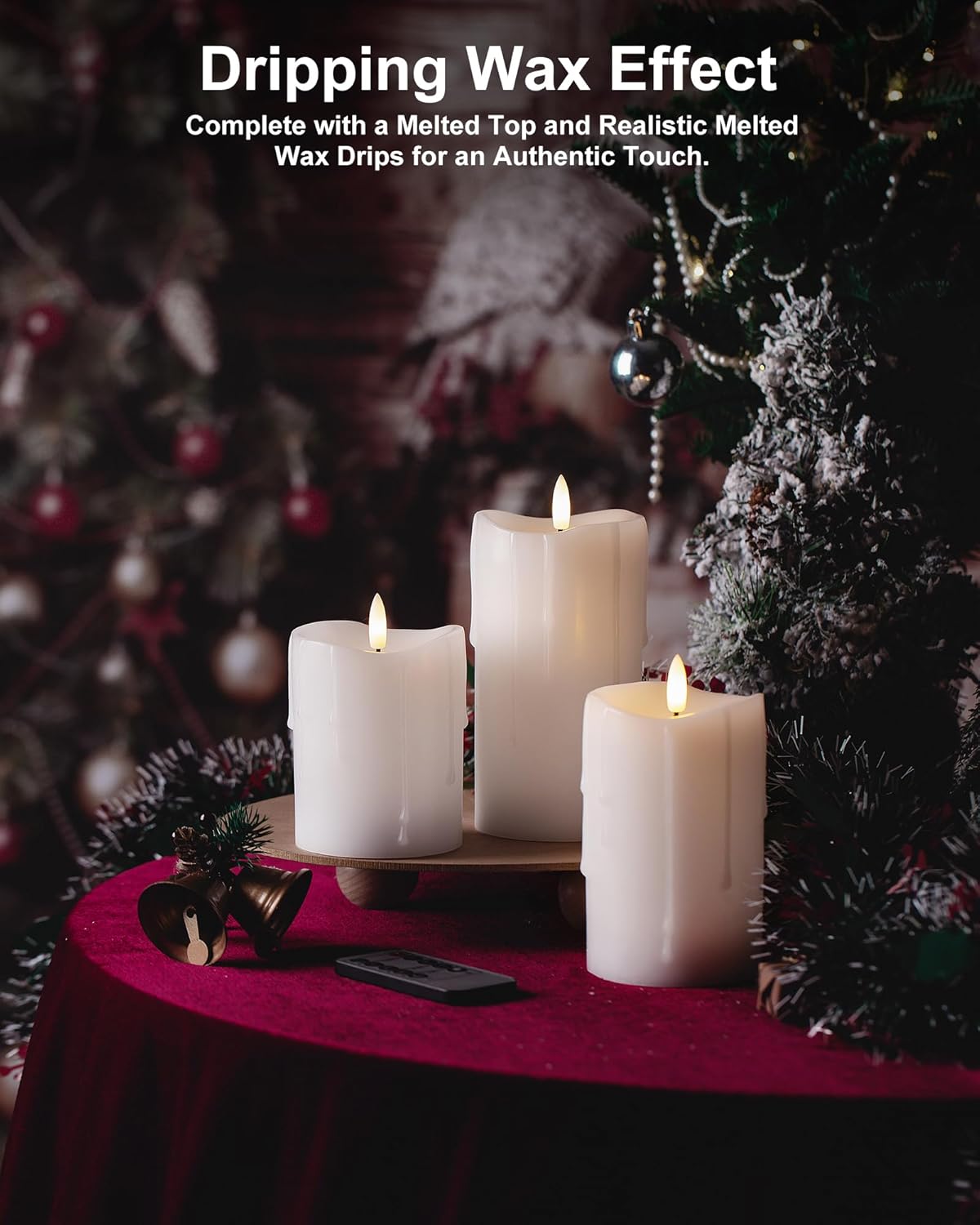 White Flameless Candles with Remote and Timer, Real Wax Made Wax Drip LED Pillar Candles Battery Operated with 3D Flickering Flame Melted Top - 3" x 4",5",6" - Set of 3