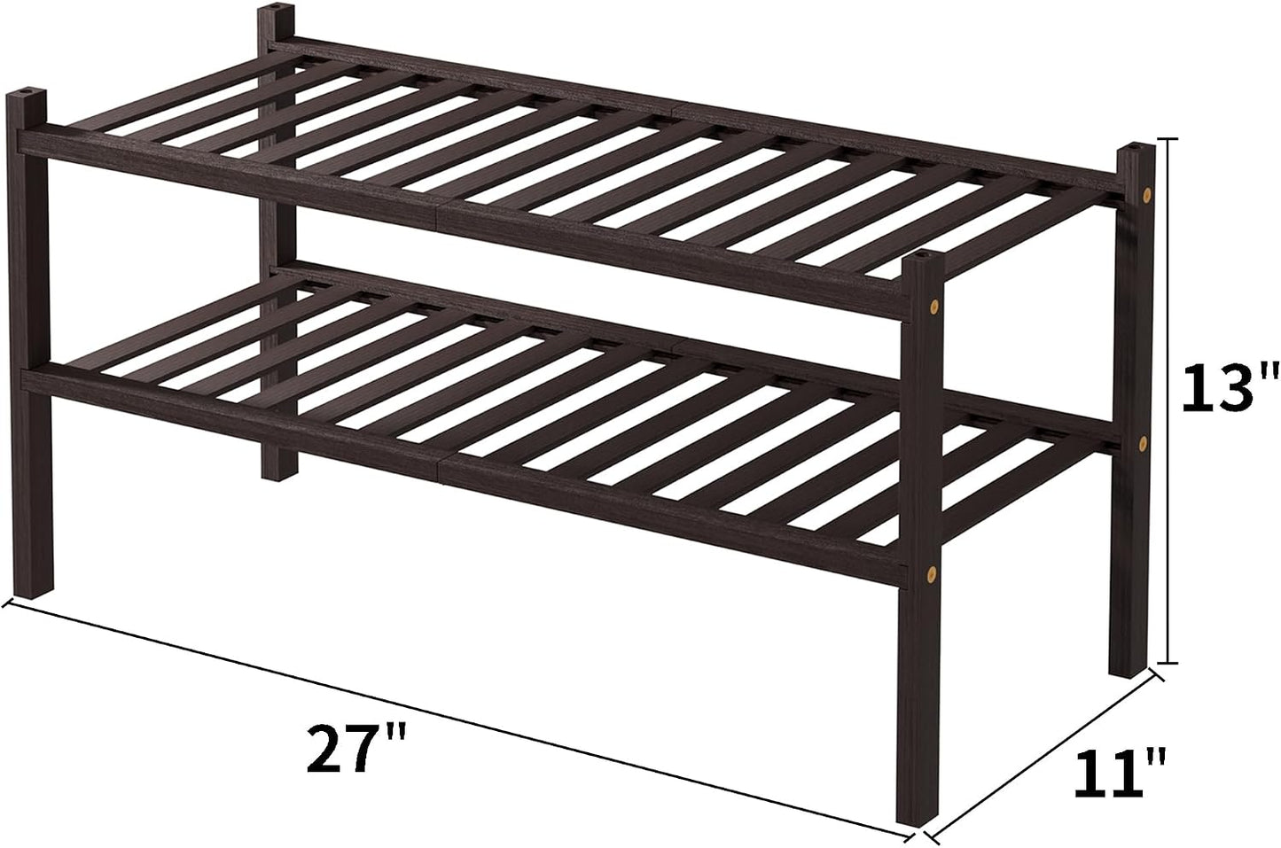 ROMGUAR CRAFT 3 Tier Bamboo Shoe Rack for Closet Free Standing Wood Shoe Shelf Storage Organizer for Entryway Small Space Stackable 27"x11"x20" (Natural)