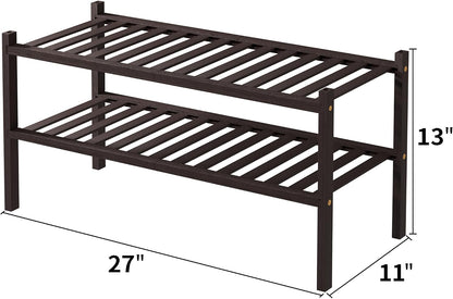 ROMGUAR CRAFT 3 Tier Bamboo Shoe Rack for Closet Free Standing Wood Shoe Shelf Storage Organizer for Entryway Small Space Stackable 27"x11"x20" (Natural)