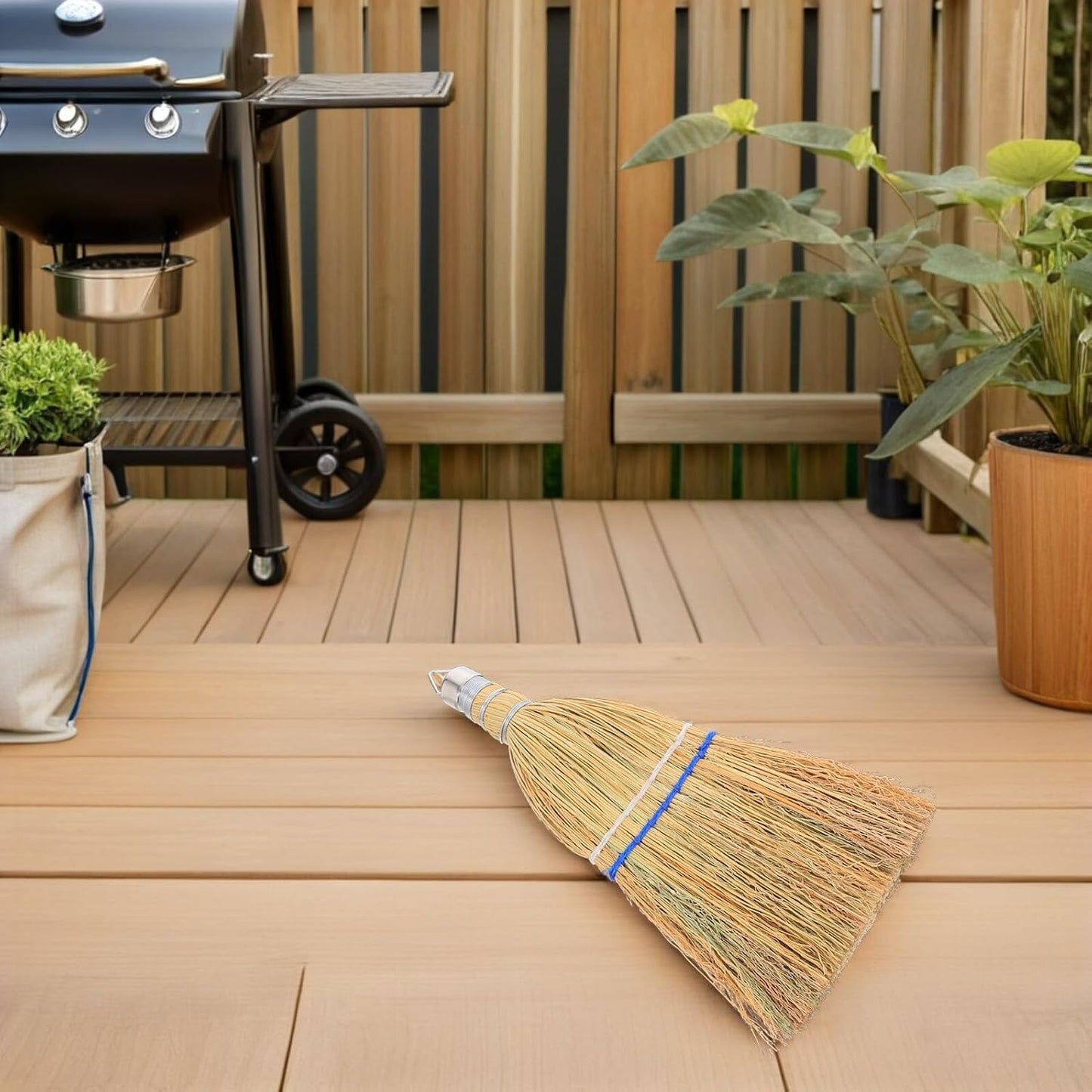 Outdoor Heavy Duty Patio Broom with Hanging Loop, Handheld Leaf and Garage Sweeping Brush for Courtyard and Concrete Cleaning
