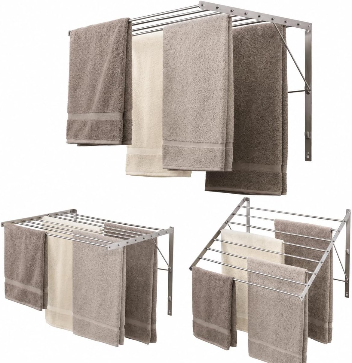 Smartsome | Wall Mounted | Clothes Drying Rack| 22" Wide |15 Linear Feet Capacity | 8 Smooth Round Stainless Steel Rods | 60 lb Capacity | Fully Assembled | Compact Sturdy Space-Saving Design