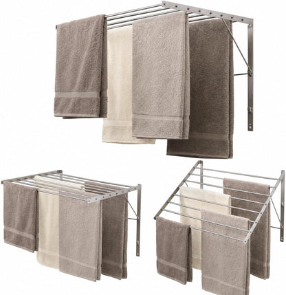 Smartsome | Wall Mounted | Clothes Drying Rack| 22" Wide |15 Linear Feet Capacity | 8 Smooth Round Stainless Steel Rods | 60 lb Capacity | Fully Assembled | Compact Sturdy Space-Saving Design