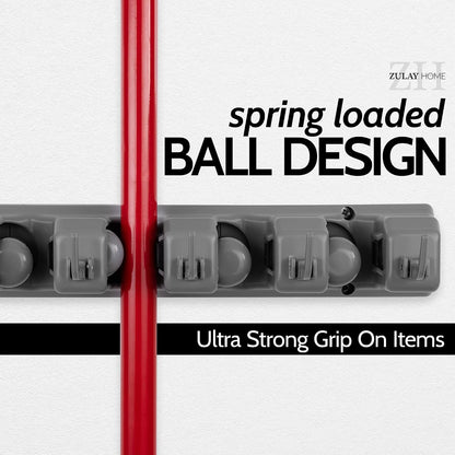 Zulay Home Mop and Broom Organizer Wall Mount - Easy to Install Mop and Broom Holder Wall Mount for Storing Cleaning Supplies - Organizer Utility Racks Mop Holder and Broom Hanger (3 Slots, White)