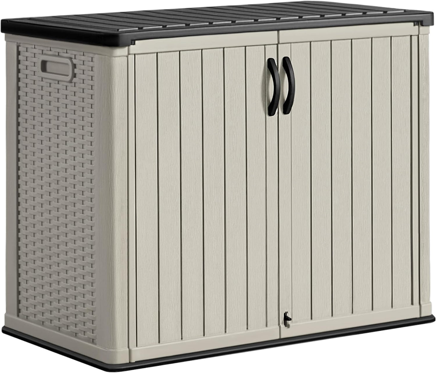 Greesum Outdoor Storage Cabinet, 26 CUFT Deck Box Without Shelves, Waterproof Plastic Storage Shed for Patio Cushions, Gardening Tools, Lockable and Sidehandles, UV Resistant, Beige