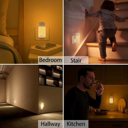 Night Light Plug into Wall with Motion Sensor, Auto On/Off, Portable with 3 Adjustable Modes, Nightlight for Kids, Nursery, Bedroom, Bathroom and Hallway (2 Pack)