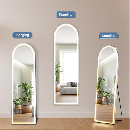 OLIXIS 64"x 21.5" Arched Mirror Full Length, Full Body Mirror with Stand, Hanging or Leaning for Wall, Floor Standing with Shatter-Proof Glass for Bedroom, Living Room, Long, Black