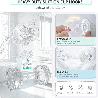 VIS'V Suction Cup Hooks, Small Shower Suction Hooks, Heavy Duty, Removable and Reusable, Clear, 2 Pcs