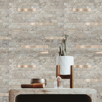 Art3d 10-Sheet Peel and Stick Backsplash Tile for Kitchen Bathroom Fireplace Laundry Room in White Slate with Gold Studded