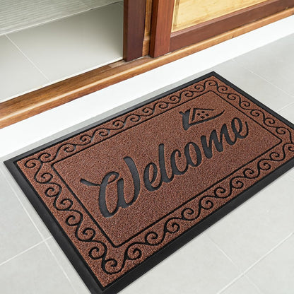 Yimobra Welcome Mat, Heavy Duty Sturdy Door Mats for Home Entrance Outdoor Indoor, Front Doormat for Outside Patio Floor Entry Porch Garage Office, Waterproof, Low Profile, 29.5x17, Black Grey