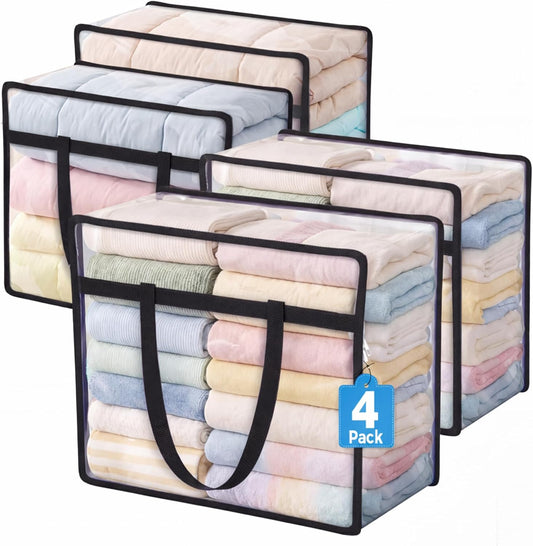 6 Pack Clear Storage Bags for Clothes, 40L Closet Organizers and Storage | Plastic storage with zipper and handle, moving bags, under-bed storage, closet organizer for blankets, comforters, toys