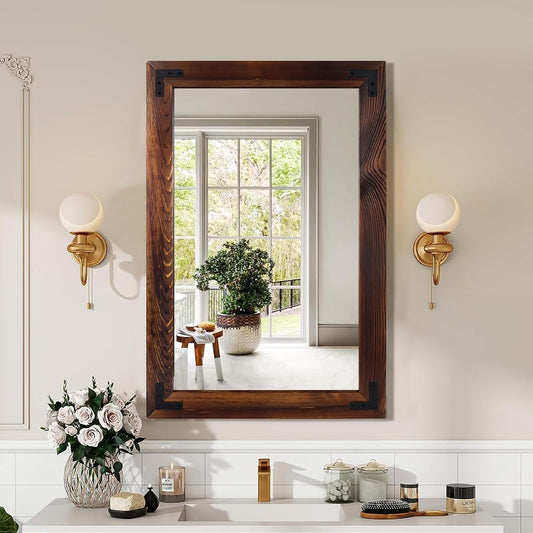 55"x22" Full Length Mirror with Wooden Frame，Natural Wooden Standing Mirror, Solid Wood Frame, Hanging or Leaning Wall-Mounted, Suit for Farmhouse, Living Room, Bedroom (Light Brown)