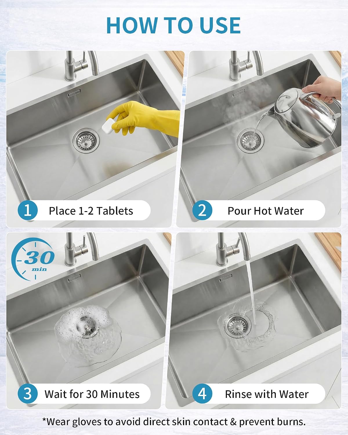 Drain Clog Remover Tablet, 24 Count Sink Drain Cleaner, Powerful Pipeline Dredging Agent Unclogging Sink Hair Cleaner for Kitchen, Shower Pipes and Drains