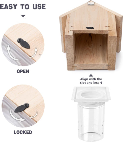 Best Bee Trap - Professional Carpenter Bee Trap for Outside - Cabin Style Nature Hanging Wood Trap for Outdoor with Removable Bee Vault (2 Pack)
