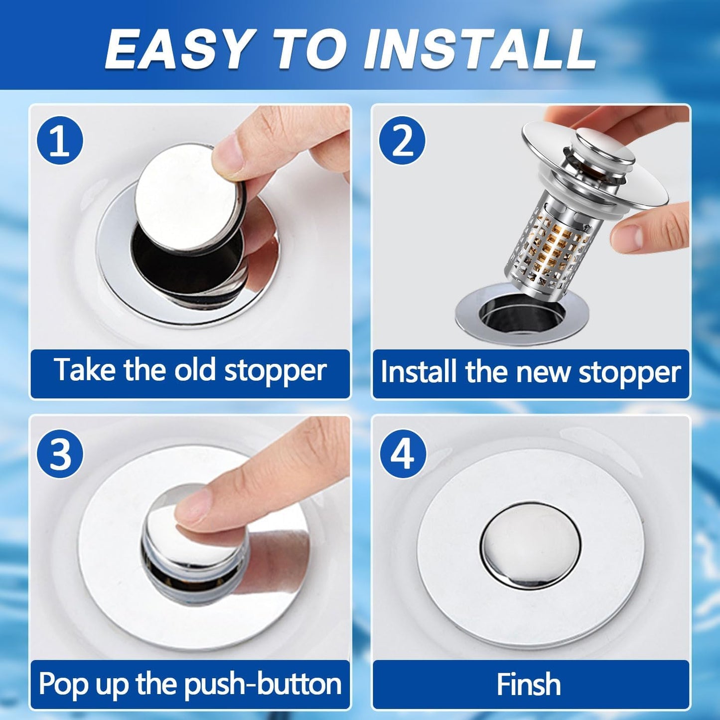 Bathroom Sink Stopper, Pop-up Sink Drain Strainer with Removable Stainless Steel Strainer Basket Hair Catcher, Bathroom Sink Strainer for Bathroom Sink Stopper (2PCS)