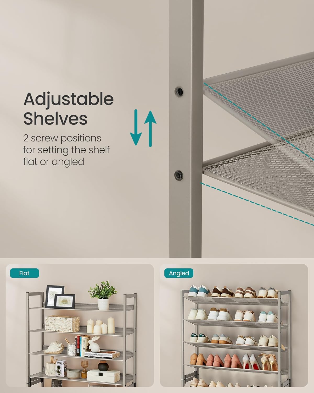 SONGMICS Shoe Rack, 12-Tier Shoe Organizer, Metal Shoe Storage for Garage, Entryway, Set of 2 6-Tier Stackable Shoe Shelf, with Adjustable Flat or Angled Shelves, Holds 48-60 Pairs, Black ULMR12B