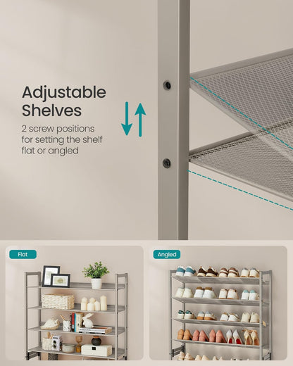 SONGMICS Shoe Rack, 12-Tier Shoe Organizer, Metal Shoe Storage for Garage, Entryway, Set of 2 6-Tier Stackable Shoe Shelf, with Adjustable Flat or Angled Shelves, Holds 48-60 Pairs, Black ULMR12B