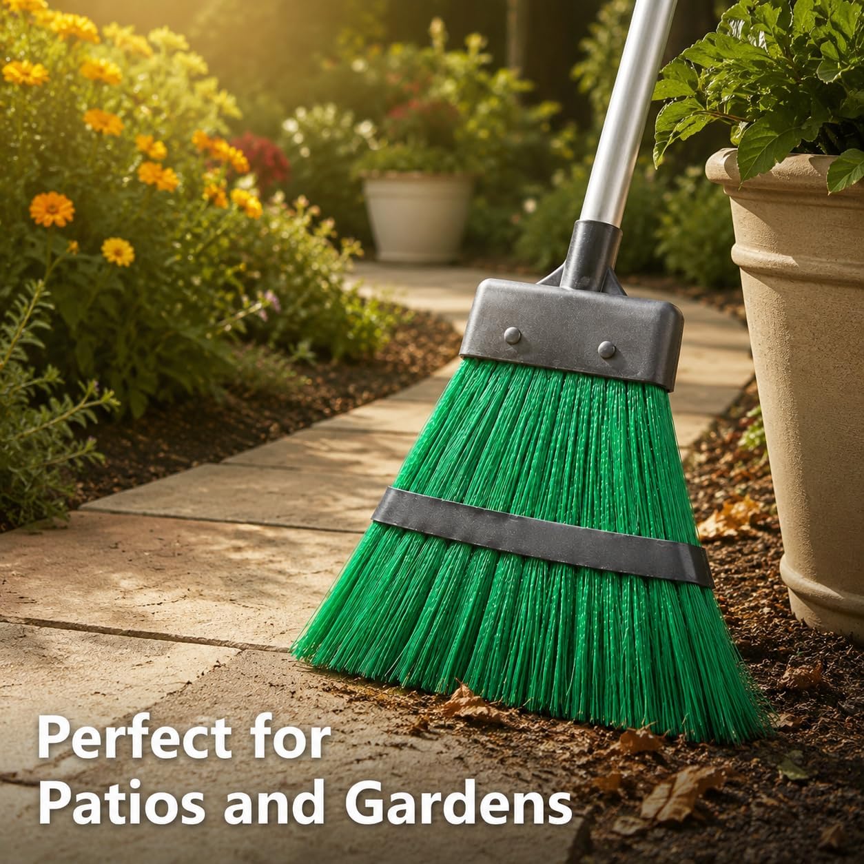 Heavy Duty Outdoor Broom with Retractable Handle for Yard Driveway Cleanup | stiff bristle construction, extendable handle, patio and deck sweeping, garage and driveway use, easy storage