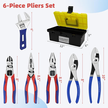 KAIHAOWIN 11-Piece Home Tool Kit with Carry Case - CR-V Steel Pliers Set, Wrench, Hammer, Screwdriver & Wire Cutter for DIY Repair, Automotive, Plumbing & Household Maintenance