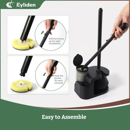 Eyliden Toilet Brush and Plunger Set, Disposable Wand Kit with 10 Refills | Pre-Soaked Concentrated Cleaner Sponge, Touch-Free, 2-in-1 Compact Holder, Powerful Suction Cup, Bathroom Cleaning System