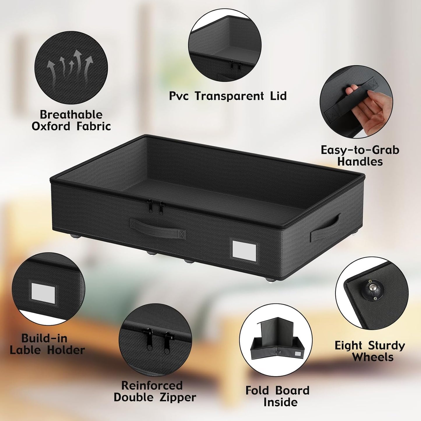 EE-RoomWorld Under Bed Storage with Wheels, No Assemble Required 5.5 inches height grey under bed storage bins,Low Profile Rolling Underbed Shoe Storage containers，dorm underbed storage drawers