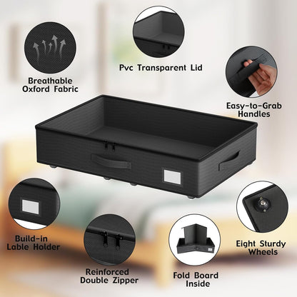 EE-RoomWorld Under Bed Storage with Wheels, No Assemble Required 5.5 inches height grey under bed storage bins,Low Profile Rolling Underbed Shoe Storage containers，dorm underbed storage drawers