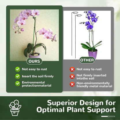 15-Pack Small Plant Stakes with Movable Clips, Adjustable Orchid Stakes and Clips in 3 Heights for Potted Plants, Bulb Flowers and Light-Duty Single Stem Support ﻿