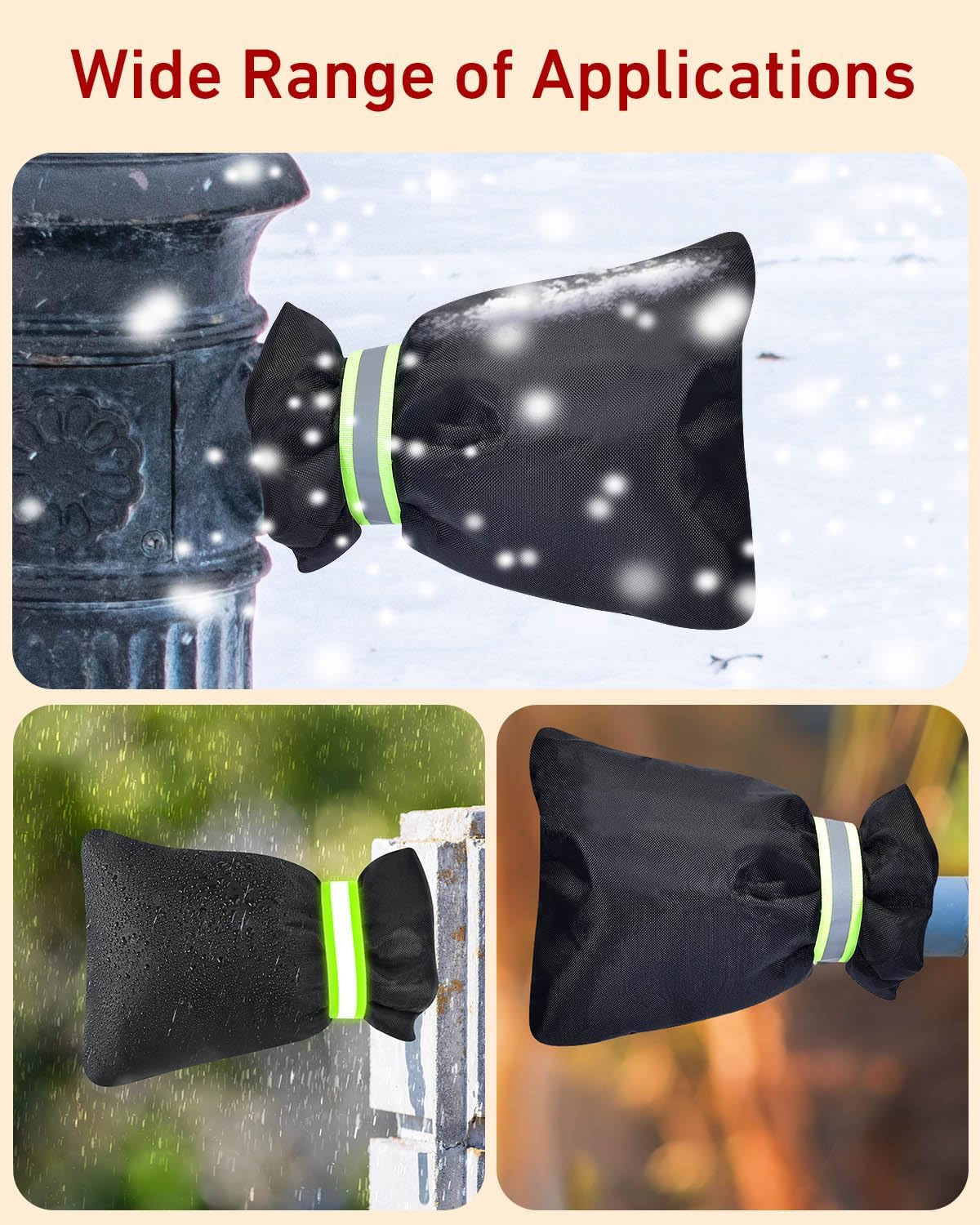 Outdoor Faucet Covers for Winter Freeze Protection - 2 Pack, Thickened Insulated Pipe Covers for Outside, Yard Maintenance Must Haves Waterproof Spigot Covers, 7.7" H x 5.9" W, Black（Reflective