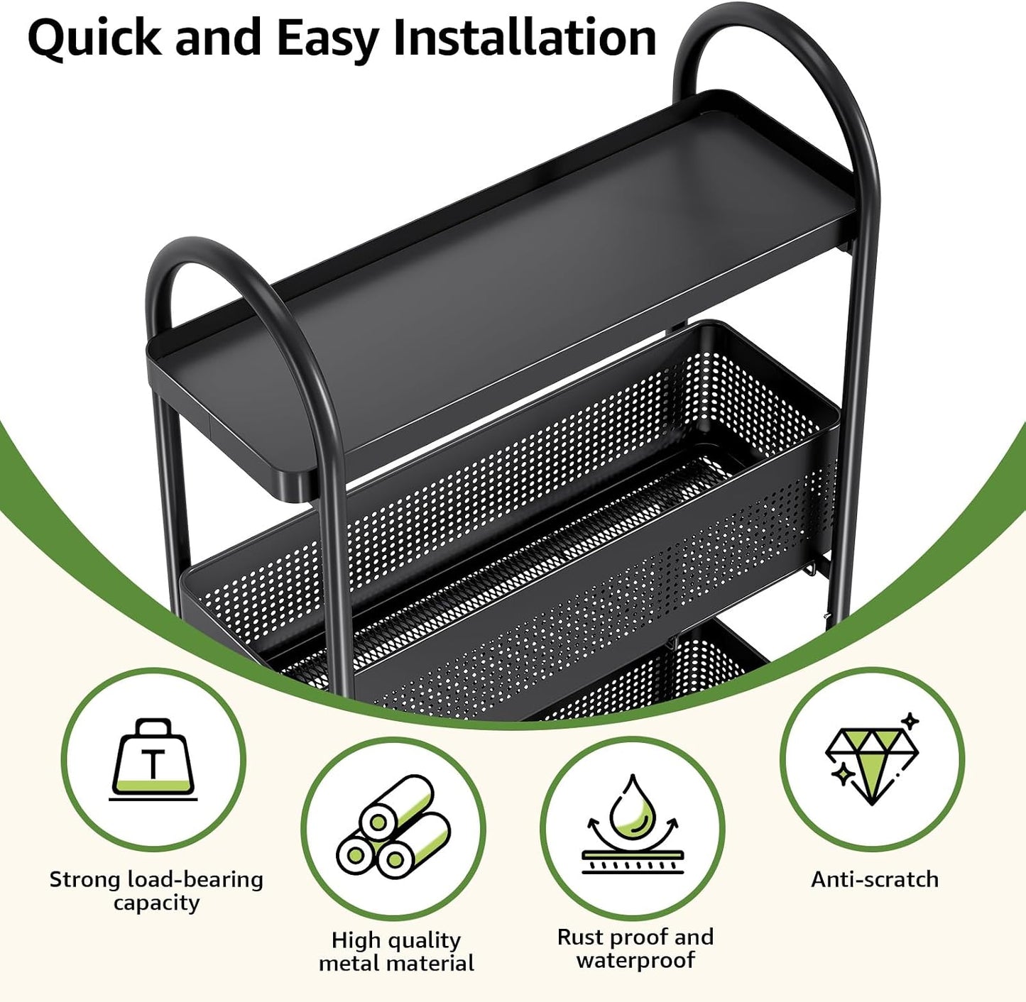 KINGRACK Slim Storage Cart with Drawer, 5-Tier Rolling Utility Cart on Wheels, Narrow Metal Cart for Space Save, Easy Assembly for Kitchen Cart, Craft Cart, Laundry, Bathroom, Nursery Organizer