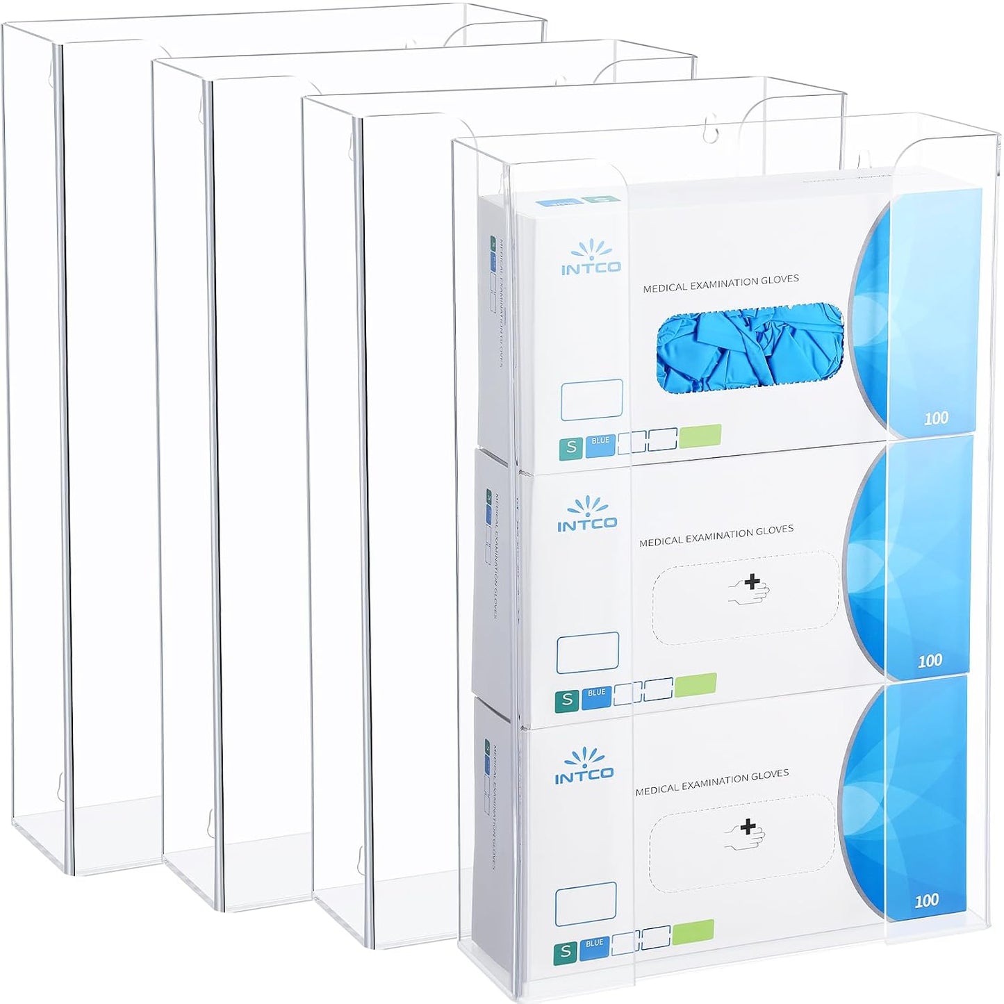 Soaoo 4 Pcs Acrylic Glove Box Holder Dispenser Glove Holder for Wall Mount Clear Acrylic Glove Rack Wall Floating Glove Box Organizer for Medical Latex Rubber Disposable Glove Boxes (Single,5.3'' H)