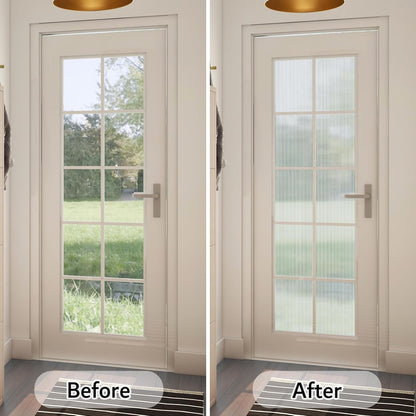 VELIMAX Reeded Glass Window Film, Window Privacy Film, Frosted Window Vinyl, 3D Decorative Decals Non Adhesive for Bathroom Living Room 17.7x78.7 inches