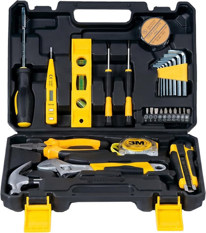 Basic Home Tool Set Household Tool kit for General Repair 8 Pcs | Includes Claw Hammer, Pliers ,Tape Measure, Phillips & Flathead Screwdriver, Electric Pen, Utility Knife, Insulating Tape