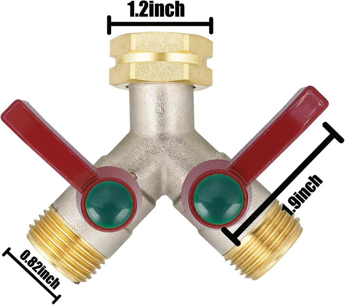 EJW Hose Splitter 2 Way, Garden Hose Splitters, Heavy Duty Faucet Splitter,Rv Brass Water Hose Y Splitter, Double Hose Connector, Spigot Splitter, Two Way Hose Manifold Valve 3/4 Inch GHT Thread.