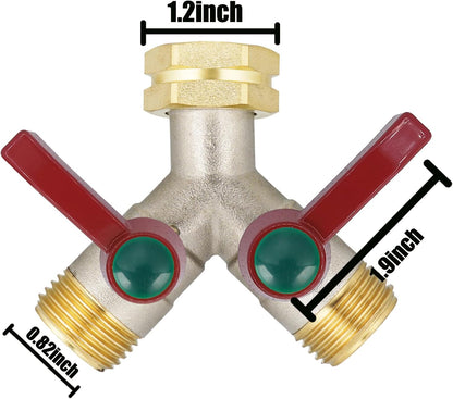 EJW Hose Splitter 2 Way, Garden Hose Splitters, Heavy Duty Faucet Splitter,Rv Brass Water Hose Y Splitter, Double Hose Connector, Spigot Splitter, Two Way Hose Manifold Valve 3/4 Inch GHT Thread.