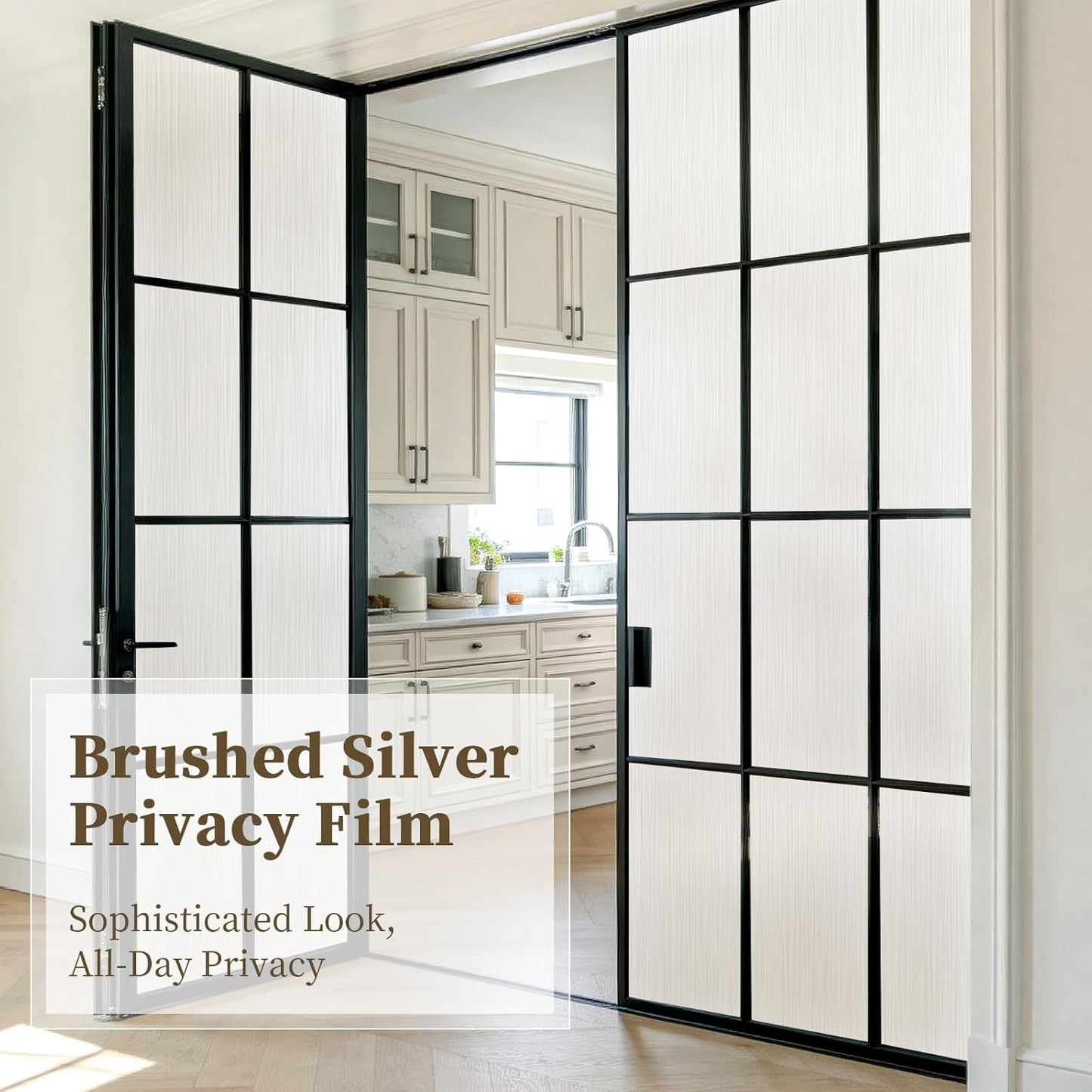 Frosted Window Privacy Film - Brushed Silver Static Cling Glass Film for Bathroom, Day and Night Door Privacy Film Window Cover to Stop Dog Barking, 17.5x78.7 Inch, Pure
