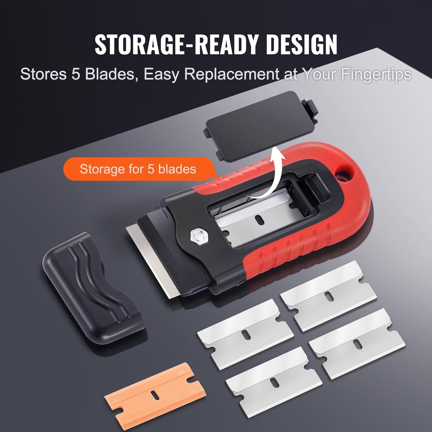 Happybuy Razor Blade Scraper, 15 Extra Blades, Locking Scraper Tool with Security Cap, Carbon Steel and POM Blades, for Cleaning Labels, Stickers, Decals, Paint from Glass Window Stovetop Cooktop Oven