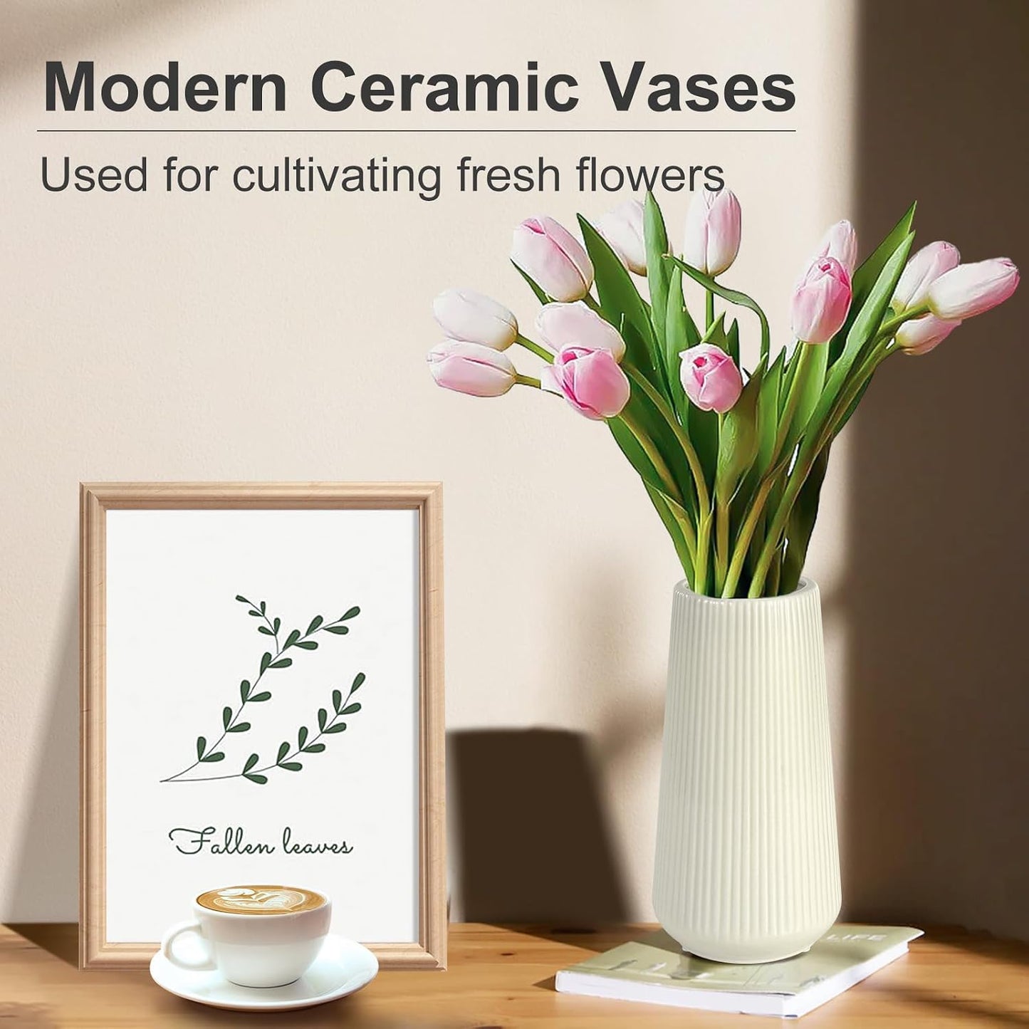 White Ceramic Vase, GUKJOB Small Cute Flower Vase for Pampas Grass, Home, Living Room, Dining Table, Farmhouse, Office Decor, Bedroom, Table, and Kitchen Shelf (White- 2PCS)
