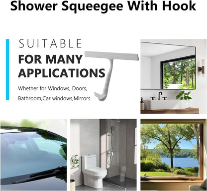 Shower Squeegee for Glass Doors,2-in-1 Silicone Shower Squeegee with Hook,Hang Anywhere | Streak-Free Bathroom Squeegee | Household Window Mirror Squeegee for Bathroom,Glass,Tile Wall,Car | Black