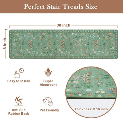 OJIA Insect Print Stair Treads Non Slip Stair Runners for Wooden Steps Indoor, 15PCS 8"x30" Rubber Backing Carpet Treads for Wood Stairs Staircase Step Treads for Kids & Dogs, Stair Covers, Black