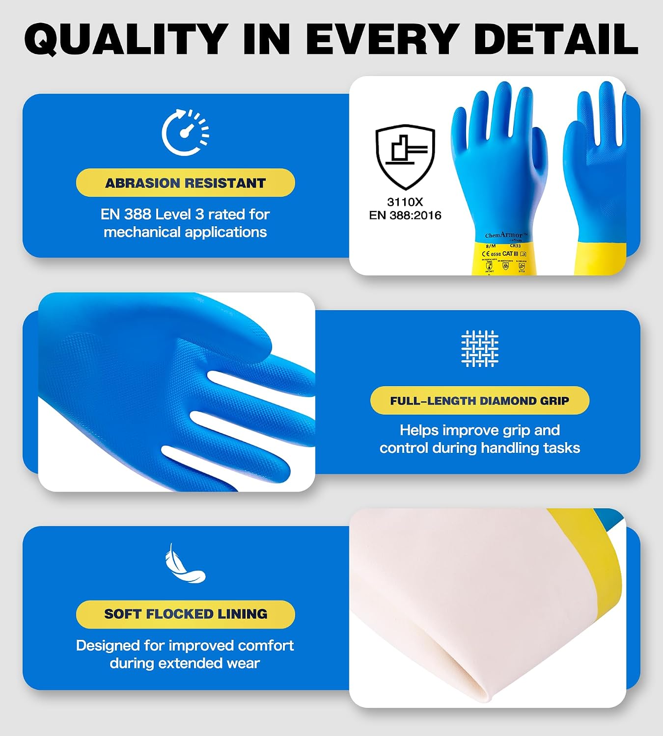 AnTools 2 Pairs Neoprene and Rubber Blend Heavy-Duty Chemical Gloves, Protective industrial gloves for Resist Acid, Alkali, Hazmat, cleaning, dishwashing, X-Large