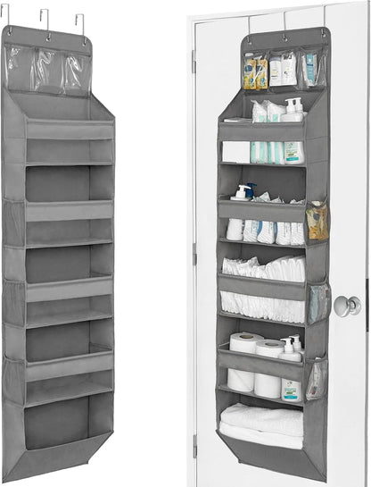 Over The Door Organizer with 5 Large Pockets, 5-Tier Hanging Storage | 5 Large & 6 Side Pockets, Behind Door Storage, 50 lbs Capacity, For Closet, Nursery, Bathroom