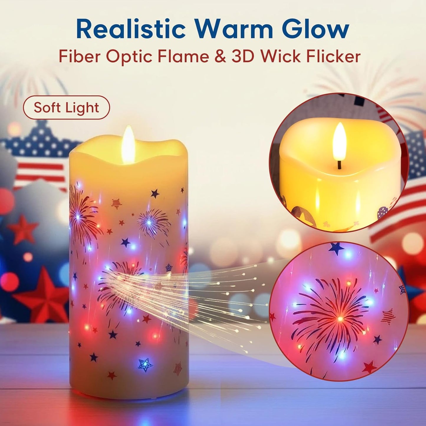 Eywamage Fiber Optic Flameless Pillar Candles with Remote, Floral Butterfly Spring LED Candles Flickering Home Decor Gift Set of 3