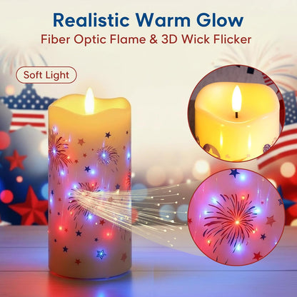 Eywamage Fiber Optic Flameless Pillar Candles with Remote, Floral Butterfly Spring LED Candles Flickering Home Decor Gift Set of 3