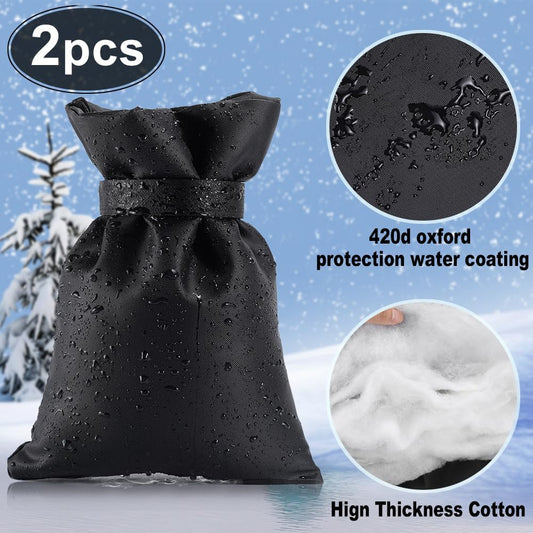 Wohohoho Outdoor Faucet Cover for Winter, 2 Packs Pro 10" H x 7" W Black Outside Freeze Protection, Reusable Waterproof Insulated Spigot Cover, Thickened Garden Faucet Socks Hose Bibs