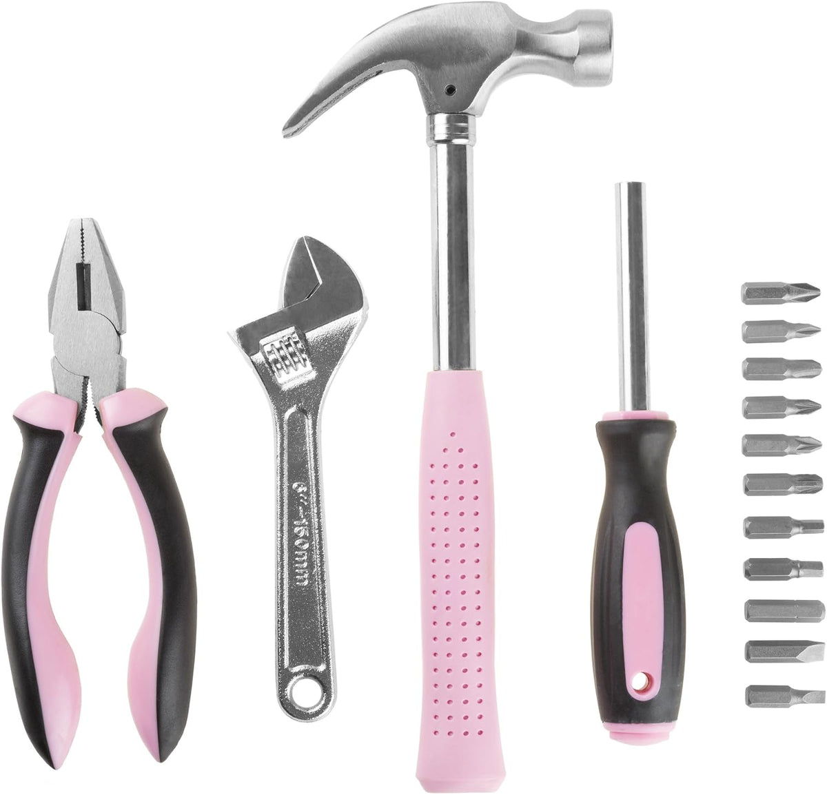 15-Piece Tool Set - Household Tool Kit with Hammer, Multi-Bit Screwdriver Set, Pliers, Wrench- Tools and Equipment for DIY Projects by Stalwart (Red)
