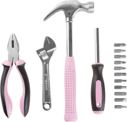 15-Piece Tool Set - Household Tool Kit with Hammer, Multi-Bit Screwdriver Set, Pliers, Wrench- Tools and Equipment for DIY Projects by Stalwart (Red)